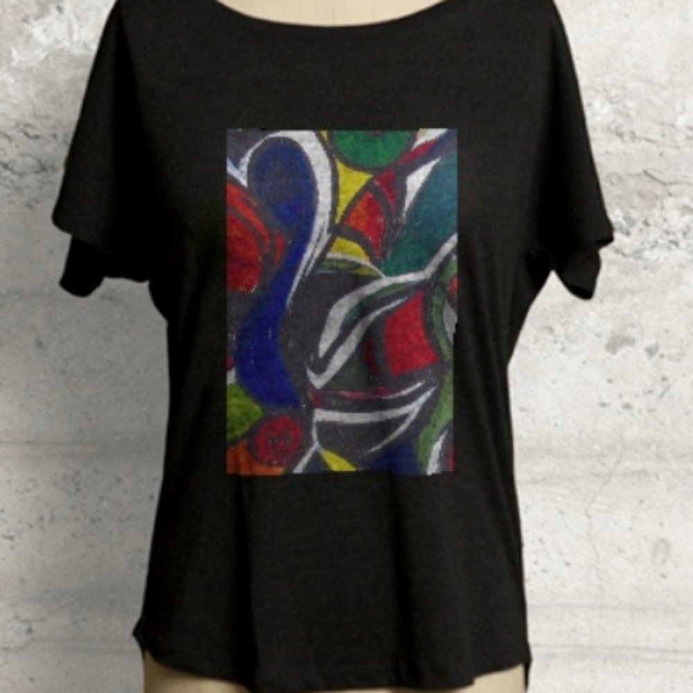 NWT One-of-a-Kind "Tropical Tribe" Artisan Black Tee